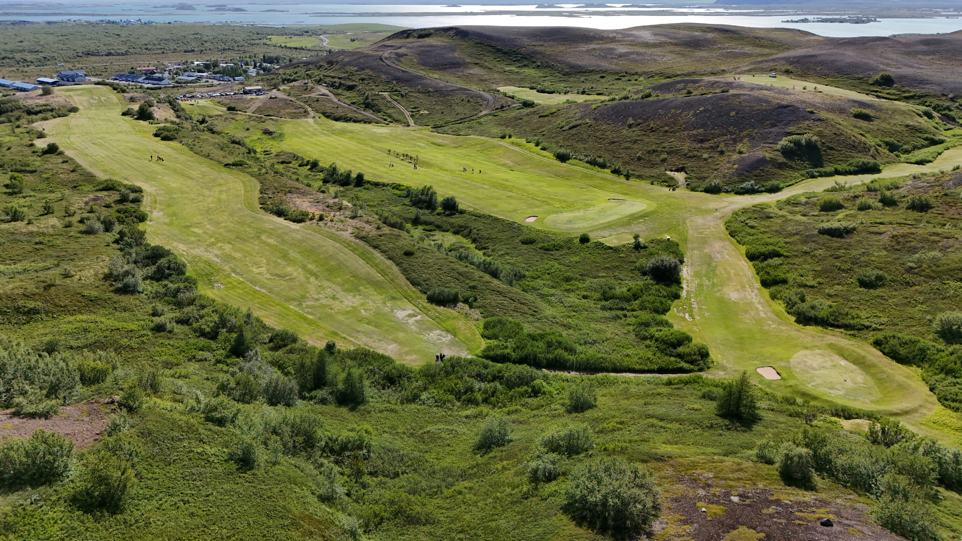 Krossdalsvöllur í Mývatnssveit, séður úr lofti